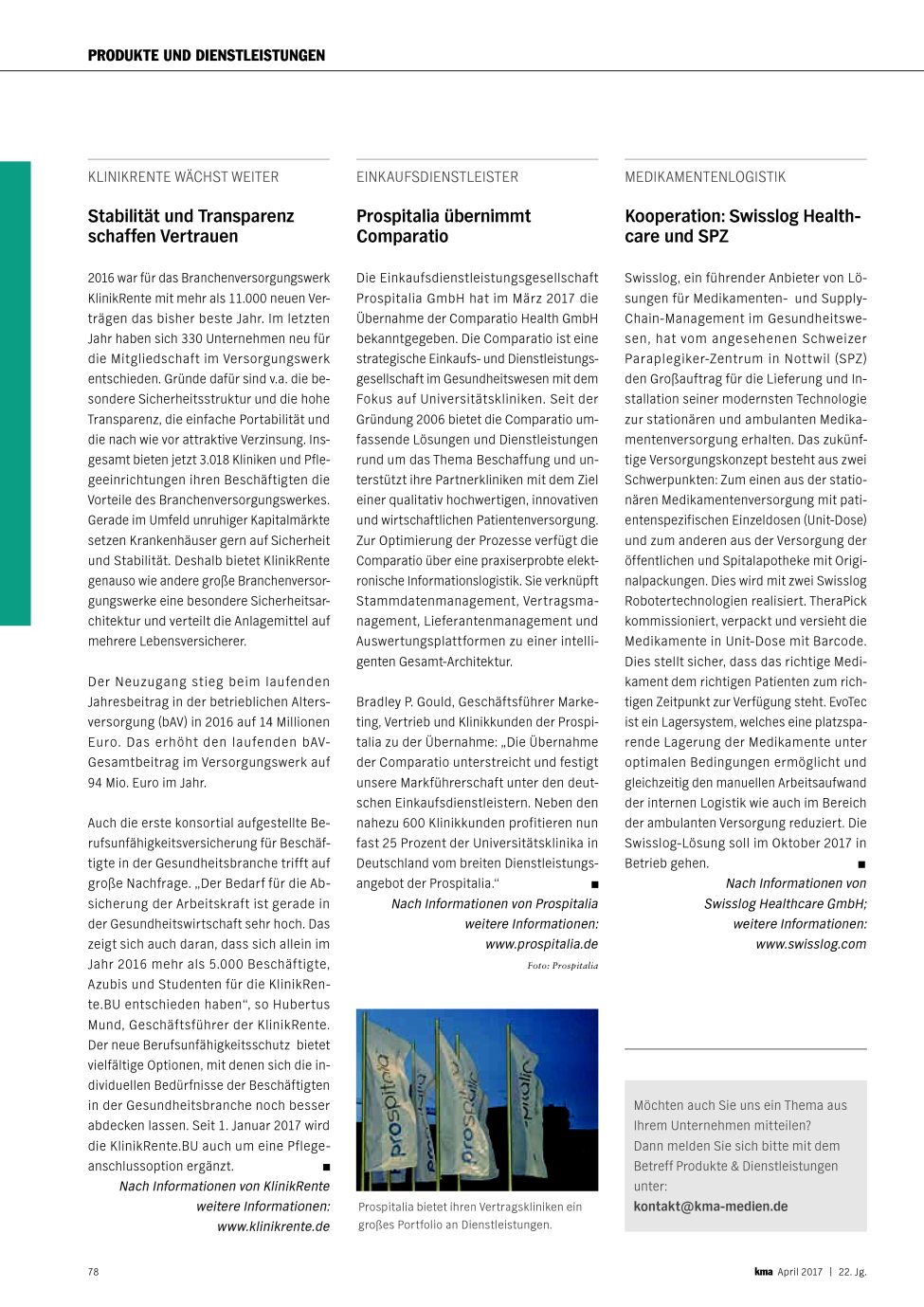 Vorschauseite 1: Medikamentenlogistik: Kooperation: Swisslog Healthcare und SPZ