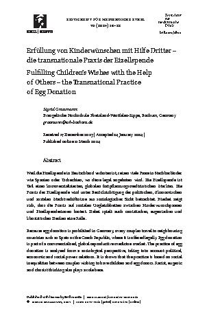 Vorschauseite 1: Erfüllung von Kinderwünschen mit Hilfe Dritter – die transnationale Praxis der Eizellspende