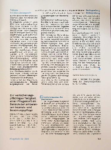 Vorschauseite 1: Zur versicherungspflichtigen Tätigkeit einer Pflegekraft im Bereich der ambulanten Intensivund Beatmungspflege.
