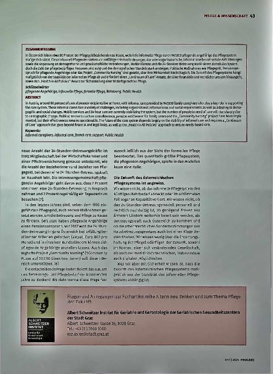 Vorschauseite 2: Die Zukunft des österreichischen Pflegesystems - Eine Analyse