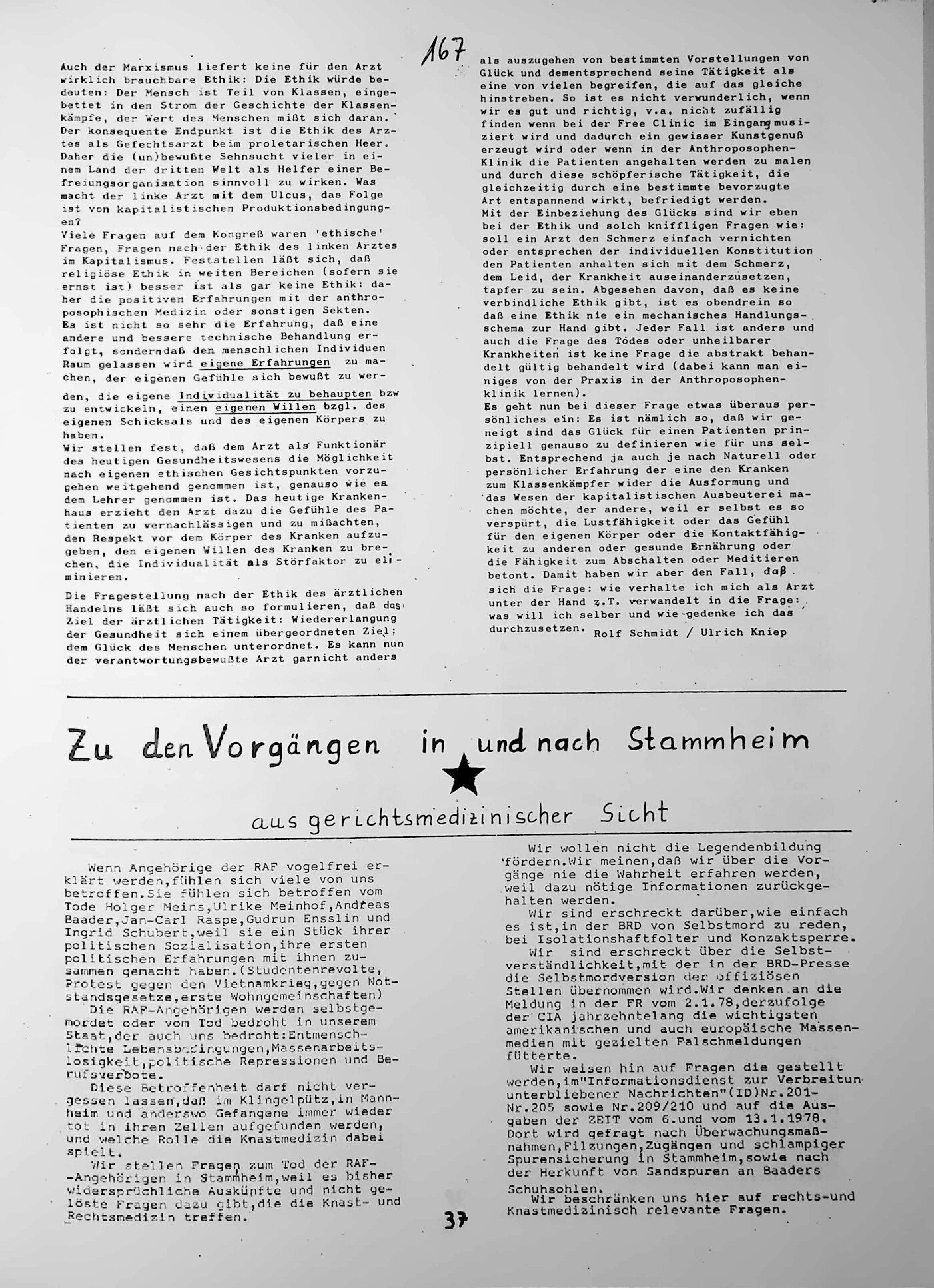 Vorschau: Zu den Vorgängen in und nach Stammheim