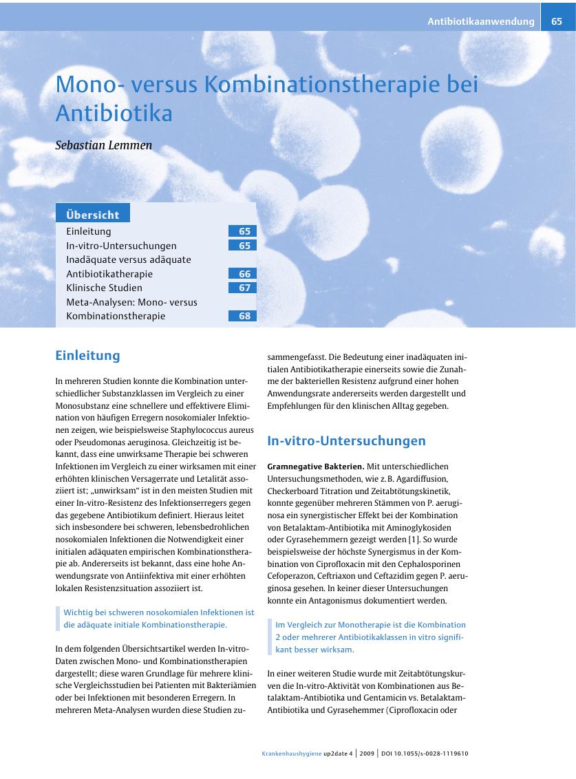 Vorschauseite 1: Monoversus Kombinationstherapie bei Antibiotika