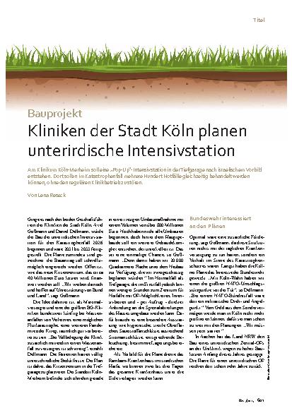 Vorschauseite 1: Kliniken der Stadt Köln planen unterirdische Intensivstation
