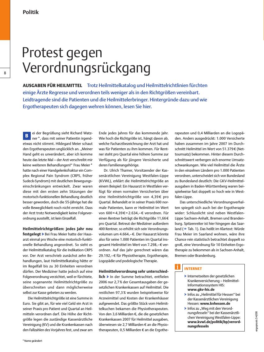 Vorschauseite 1: Ausgaben für Heilmittel – Protest gegen Verordnungsrückgang