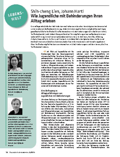 Vorschauseite 1: Wie Jugendliche mit Behinderungen ihren Alltag erleben.