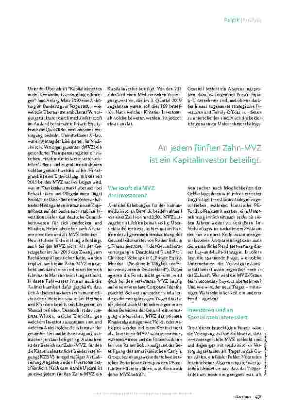 Vorschauseite 2: MVZ Die Angst vor den Investoren