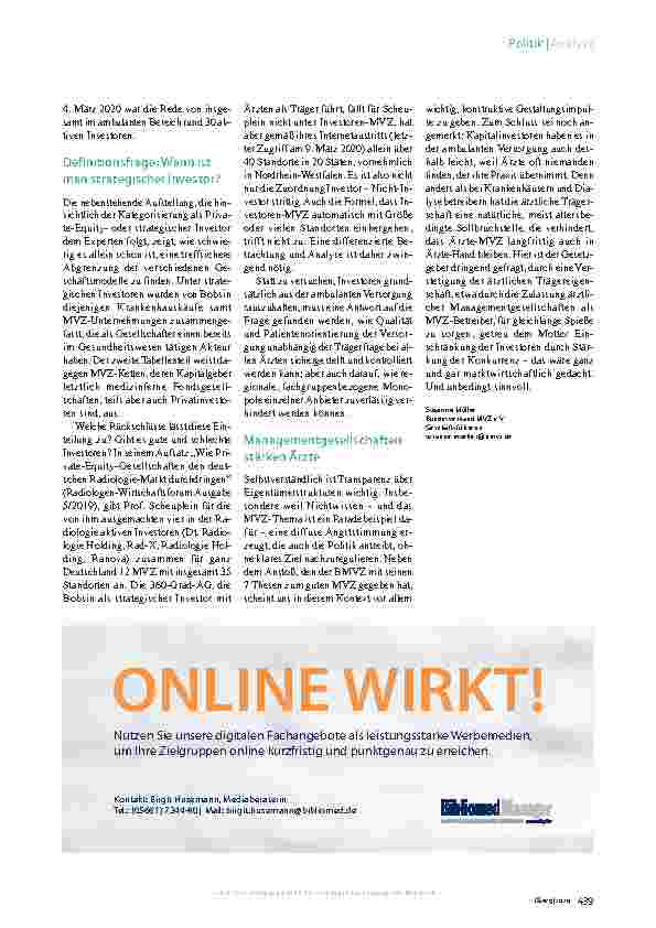 Vorschauseite 4: MVZ Die Angst vor den Investoren