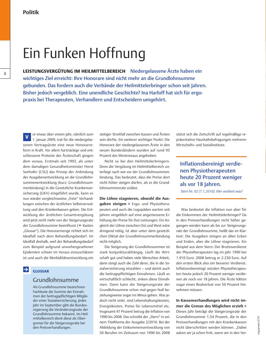 Vorschauseite 1: Leistungsvergütung im Heilmittelbereich ? Ein Funken Hoffnung