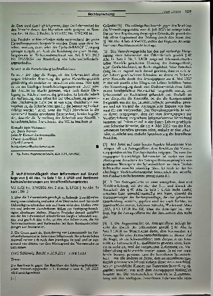 Vorschauseite 1: Rechtsprechung Verhältnismäßigkeit einer Information