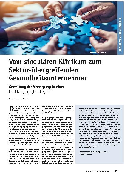 Vorschauseite 1: Vom singulären Klinikum zum sektorübergreifenden Gesundheitsunternehmen: Gestaltung der Versorgung in einer ländlich geprägten Region.