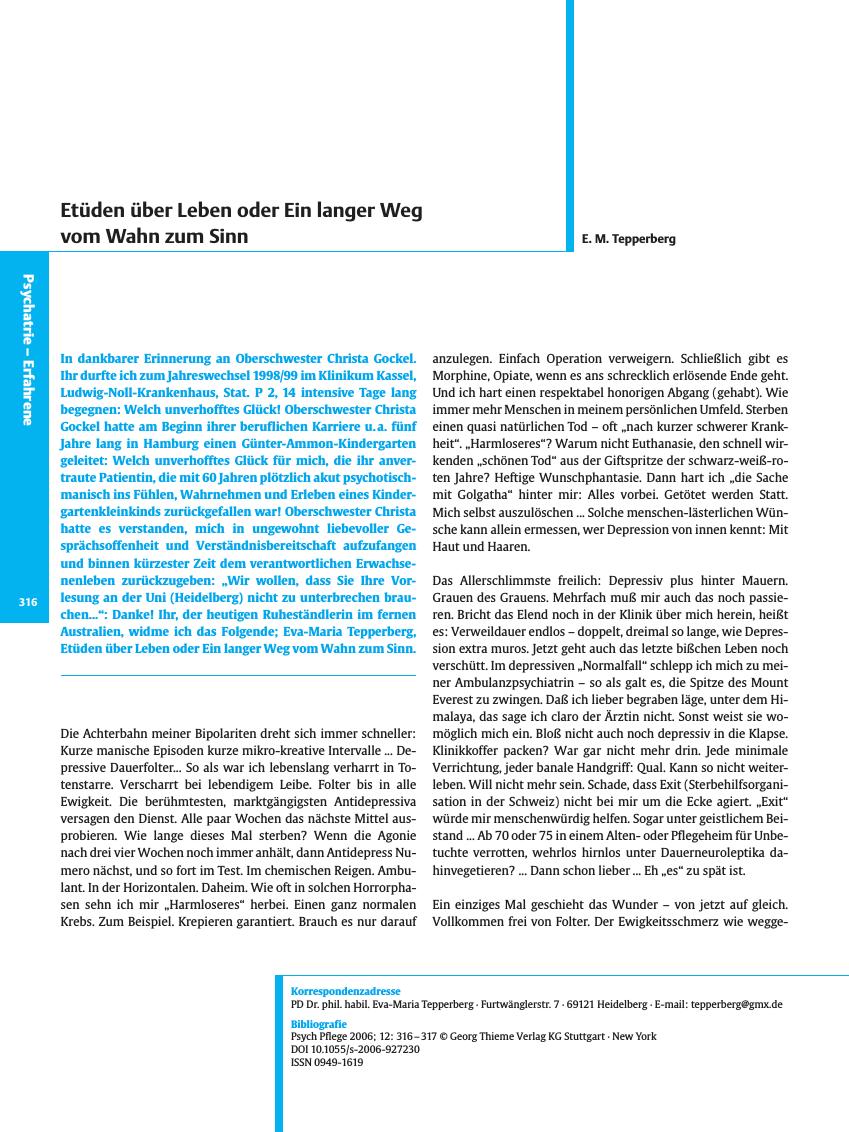 Vorschauseite 1: Etüden über Leben oder Ein langer Weg vom Wahn zum Sinn