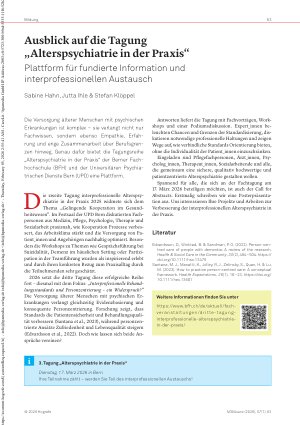Vorschauseite 1: Ausblick auf die Tagung „Alterspsychiatrie in der Praxis“ Plattform für fundierte Information und interprofessionellen Austausch