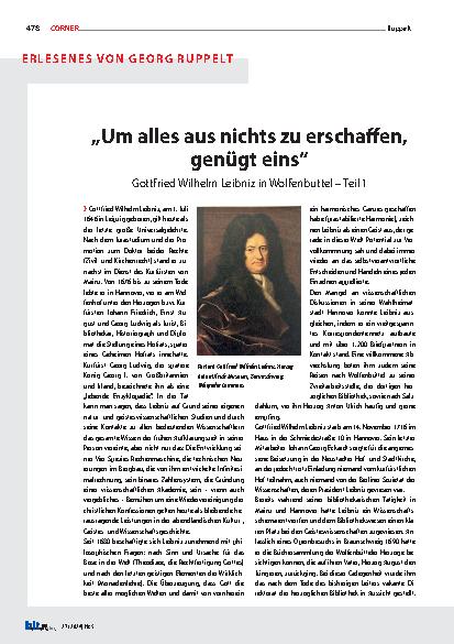 Vorschauseite 1: "Um alles aus nichts zu erschaffen, genügt eins" - Gottfried Wilhelm Leibniz in Wolfenbüttel – Teil 1