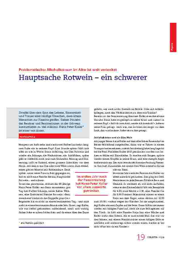 Vorschauseite 1: Problematischer Alkoholkonsum im Alter ist weit verbreitet. Hauptsache Rotwein – ein schwerer.