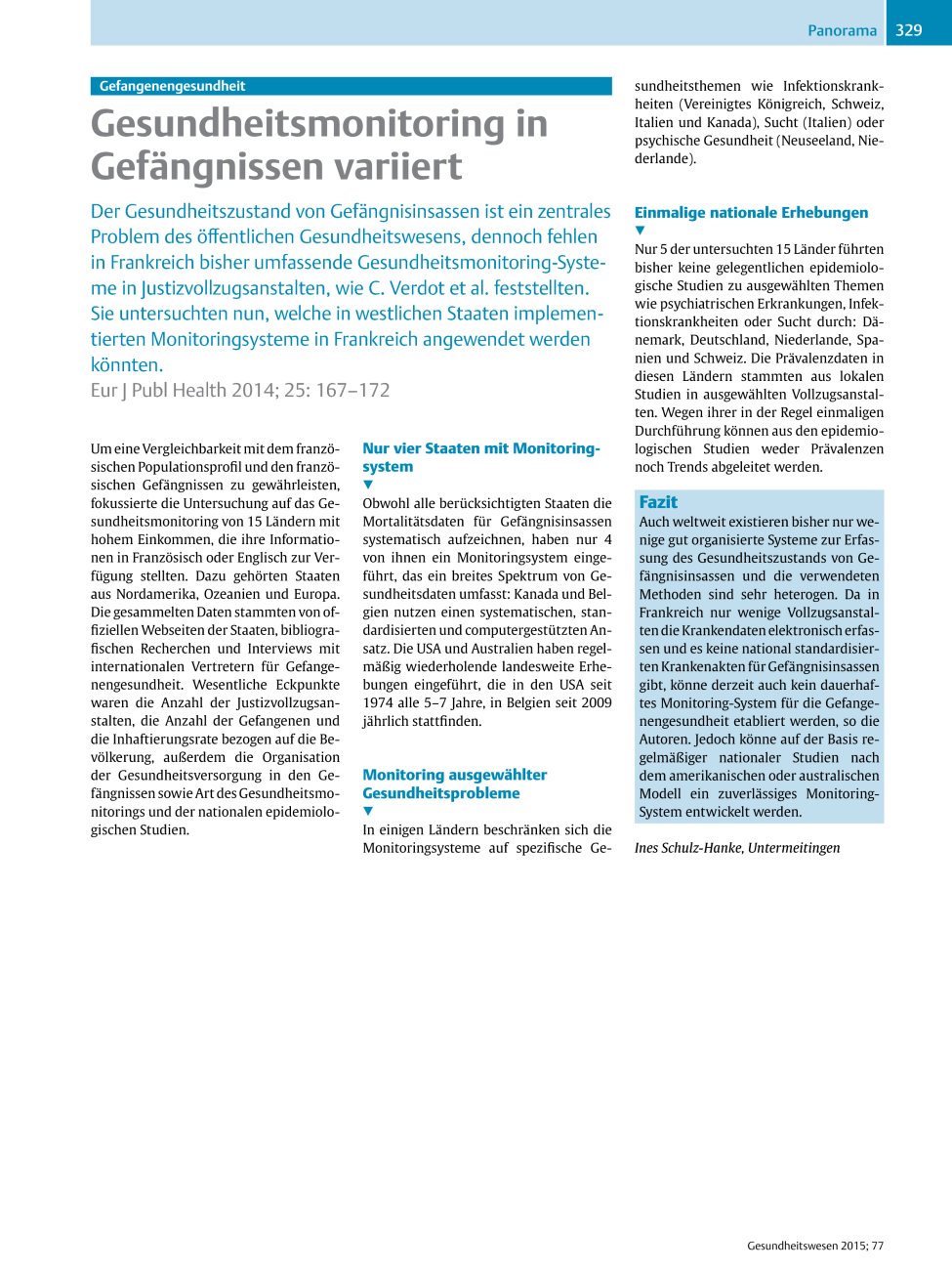 Vorschauseite 1: Gesundheitsmonitoring in Gefängnissen variiert