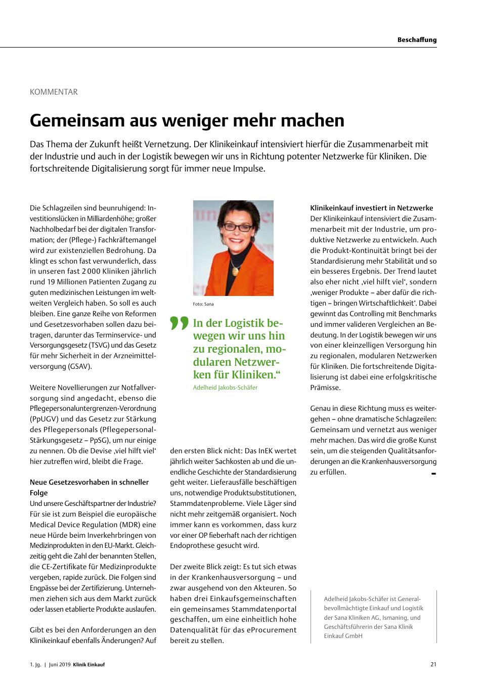 Vorschauseite 1: Kommentar: Gemeinsam aus Weniger mehr Machen