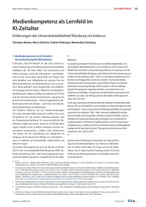 Vorschauseite 1: Medienkompetenz als Lernfeld im KI-Zeitalter Erfahrungen der Universitätsbibliothek Würzburg mit Kaiber. ai