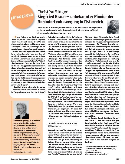 Vorschauseite 1: Siegfried Braun – unbekannter Pionier der Behindertenbewegung in Österreich