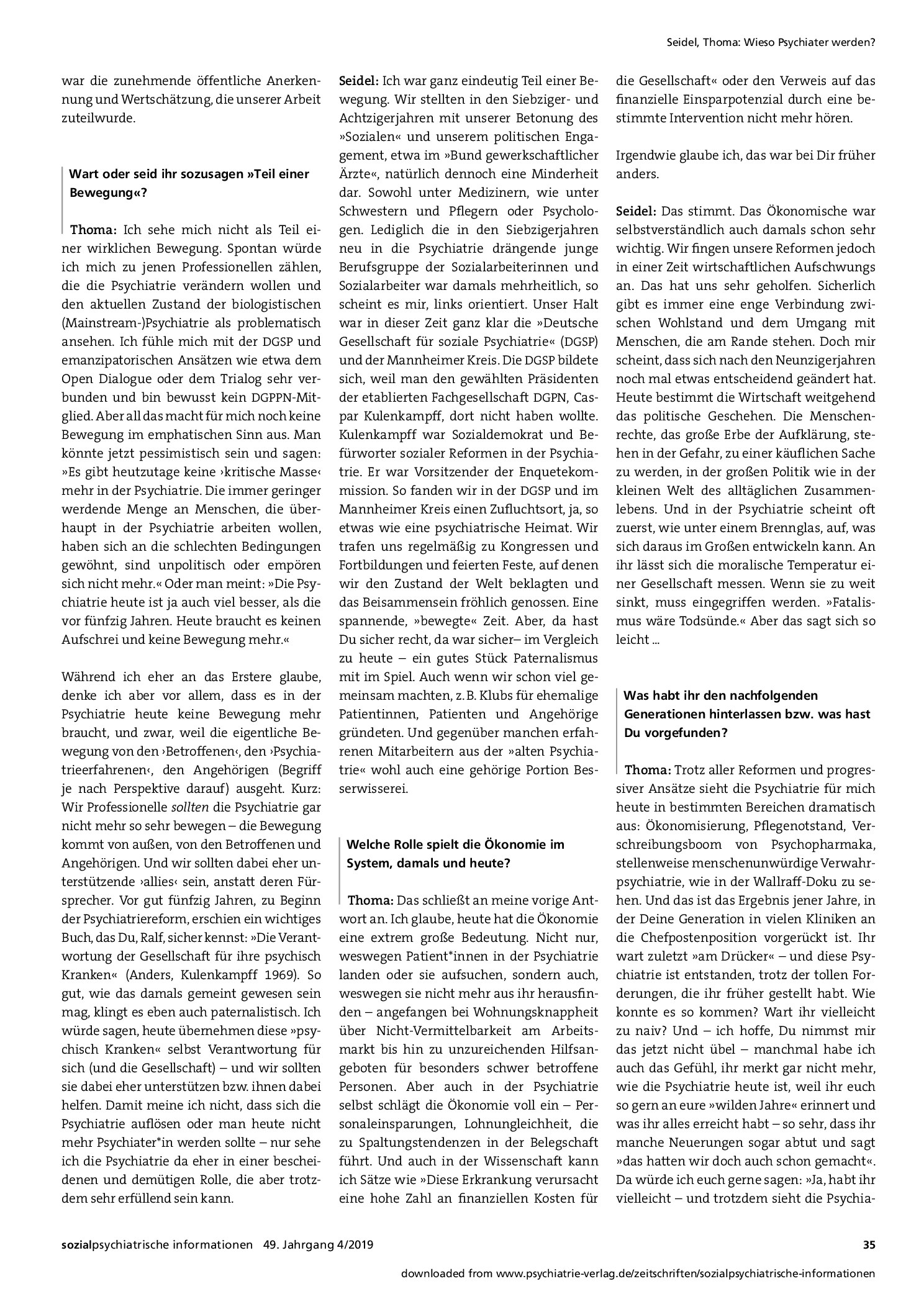 Vorschauseite 3: Wieso Psychiater werden? Heute und vor fünfzig Jahren