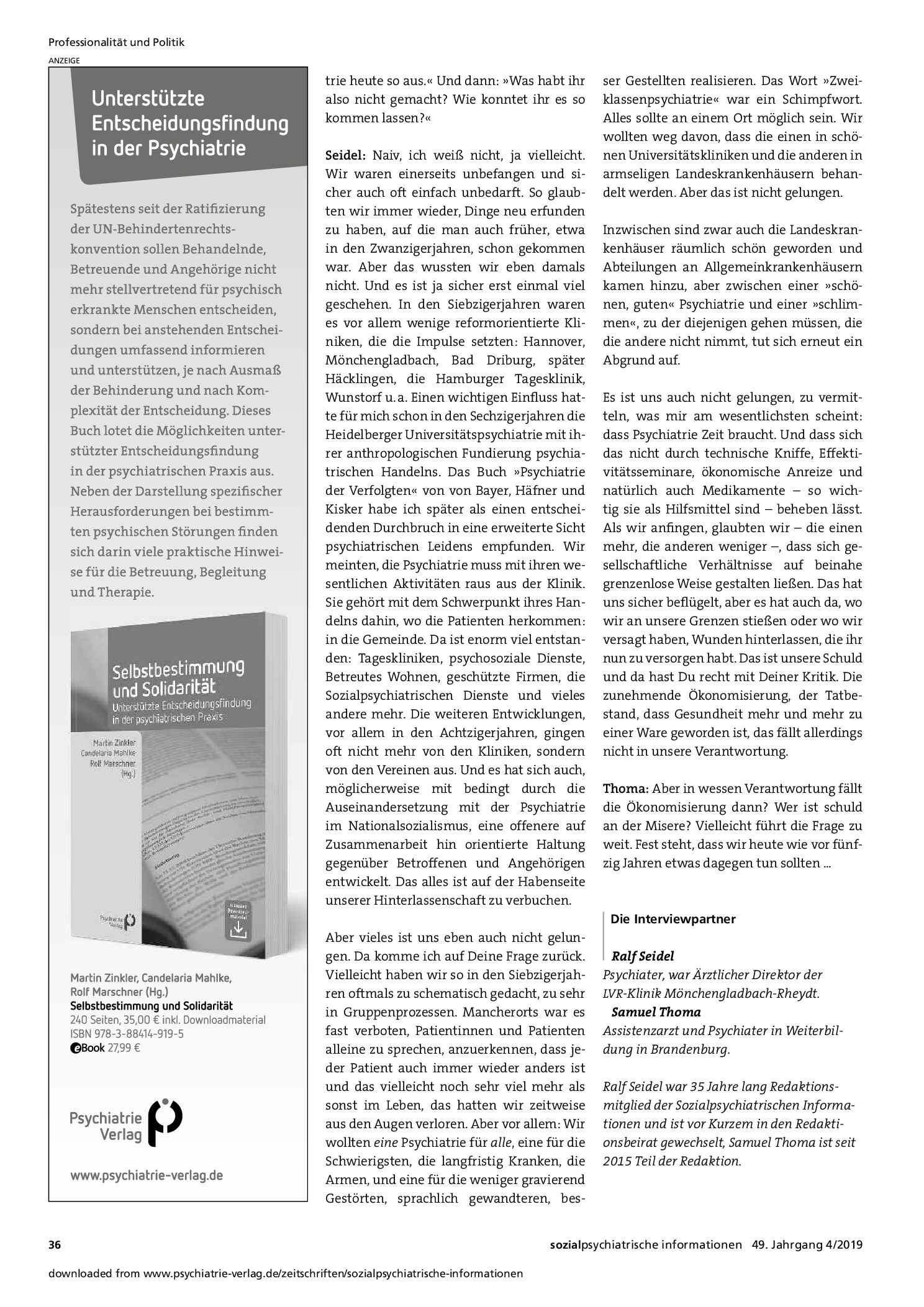 Vorschauseite 4: Wieso Psychiater werden? Heute und vor fünfzig Jahren
