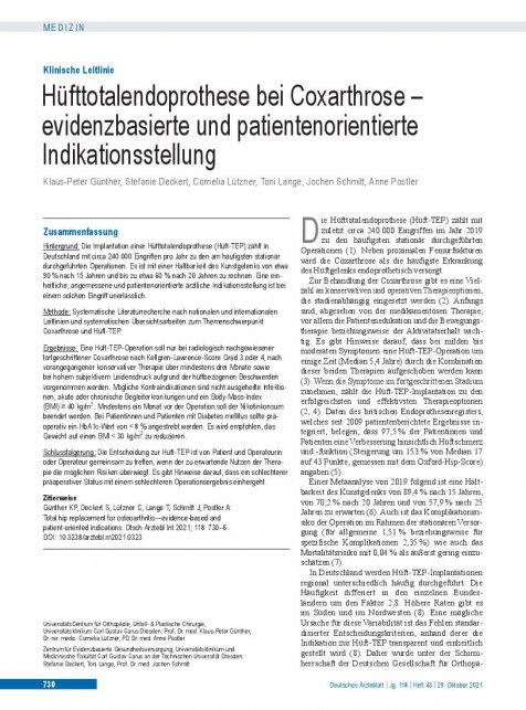 Vorschauseite 1: Hüfttotalendoprothese bei Coxarthrose - evidenzbasierte und patientenorientierte Indikationsstellung