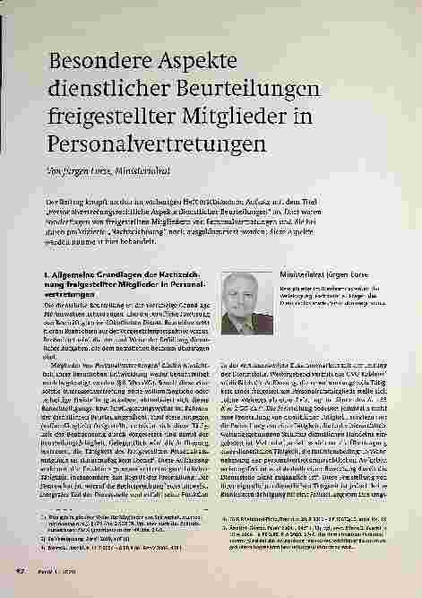 Vorschauseite 1: Besondere Aspekte dienstlicher Beurteilungen freigestellter Mitglieder in Personalvertretungen