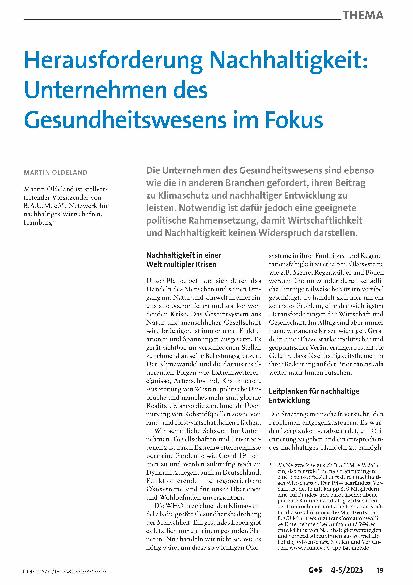 Vorschauseite 1: Herausforderung Nachhaltigkeit: Unternehmen des Gesundheitswesens im Fokus