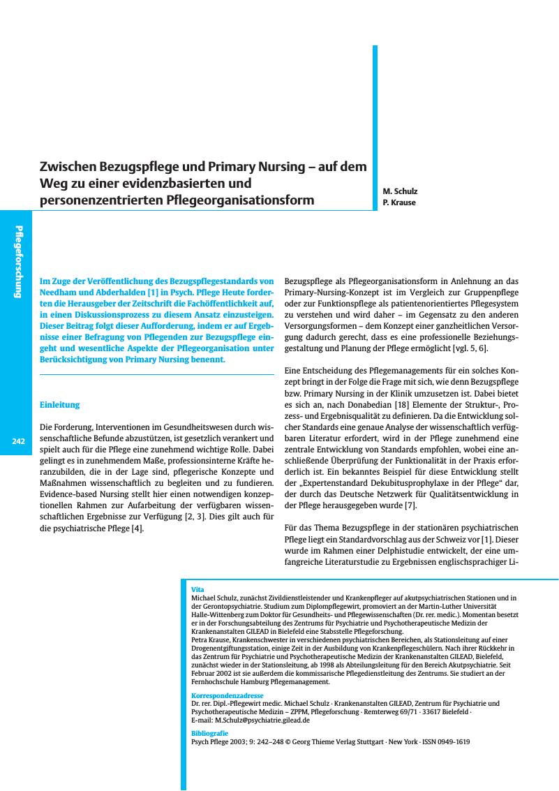 Vorschauseite 1: Zwischen Bezugspflege und Primary Nursing - auf dem Weg zu einer evidenzbasierten und personenzentrierten Pflegeorganisationsform