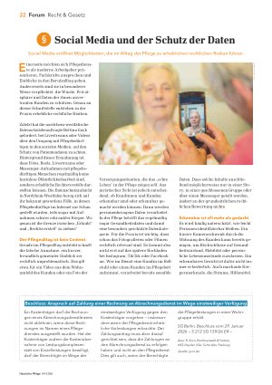 Vorschauseite 1: Social Media und der Schutz der Daten Social Media eröffnet Möglichkeiten, die im Alltag der Pflege zu erheblichen rechtlichen Risiken führen.