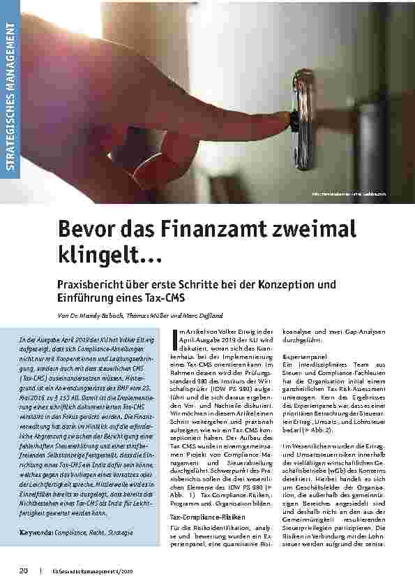 Vorschauseite 1: Bevor das Finanzamt zweimal klingelt… Praxisbericht über erste Schritte bei der Konzeption und Einführung eines Tax-CMS