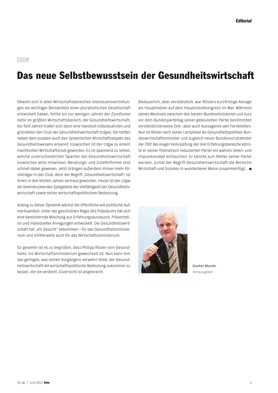 Vorschauseite 1: Das neue Selbstbewusstsein der Gesundheitswirtschaft