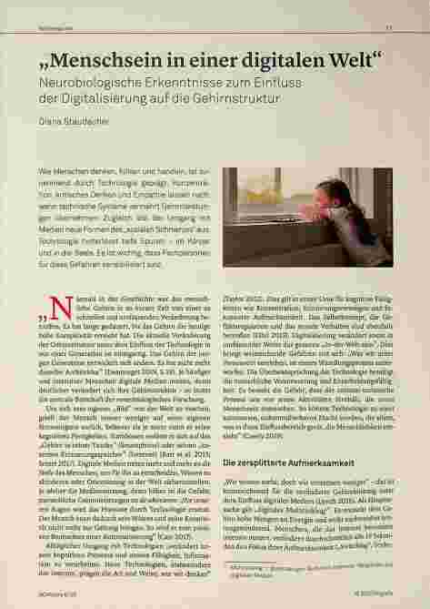Vorschauseite 1: "Menschsein in einer digitalen Welt" Neurobiologische Erkenntnisse zum Einfluss der Digitalisierung auf die Gehirnstruktur