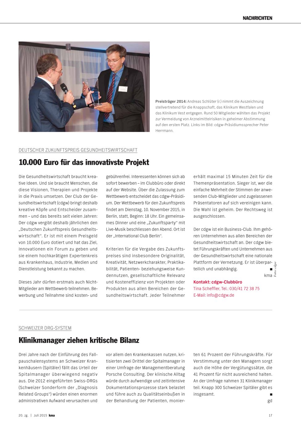 Vorschauseite 1: 10.000 Euro für das innovativste Projekt