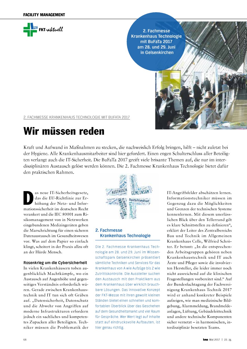 Vorschauseite 1: 2. Fachmesse Krankenhaus Technologie mit BuFaTa 2017: Wir müssen reden