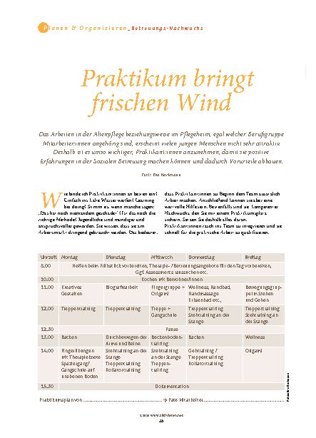 Vorschauseite 1: Praktikum bringt frischen Wind