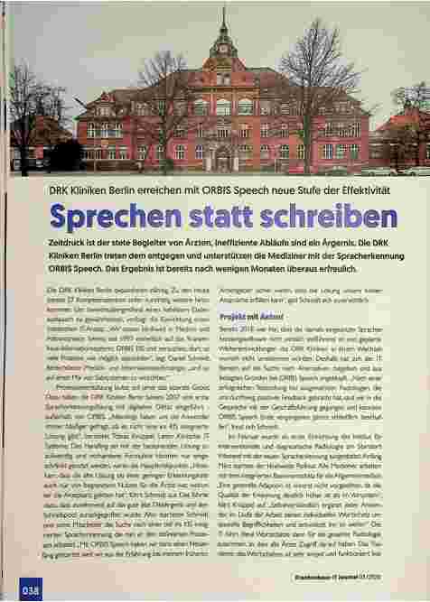 Vorschauseite 1: DRK Kliniken Berlin erreichen mit ORBIS Speech neue Stufe der Effektivität. Sprechen statt schreiben.