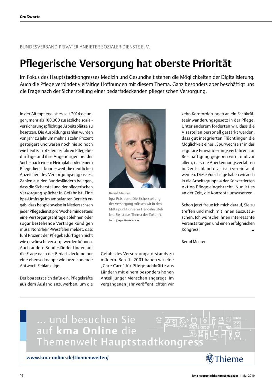 Vorschauseite 1: Bundesverband Privater anbieter Sozialer Dienste e. v.: Pflegerische Versorgung hat oberste Priorität