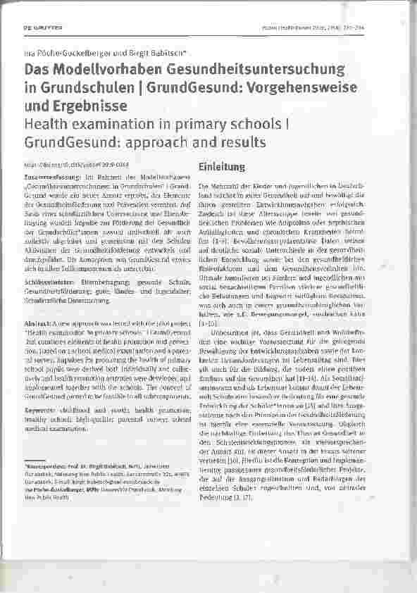 Vorschauseite 1: Das Modellvorhaben Gesundheitsuntersuchung in Grundschulen | GrundGesund: Vorgehensweise und Ergebnisse