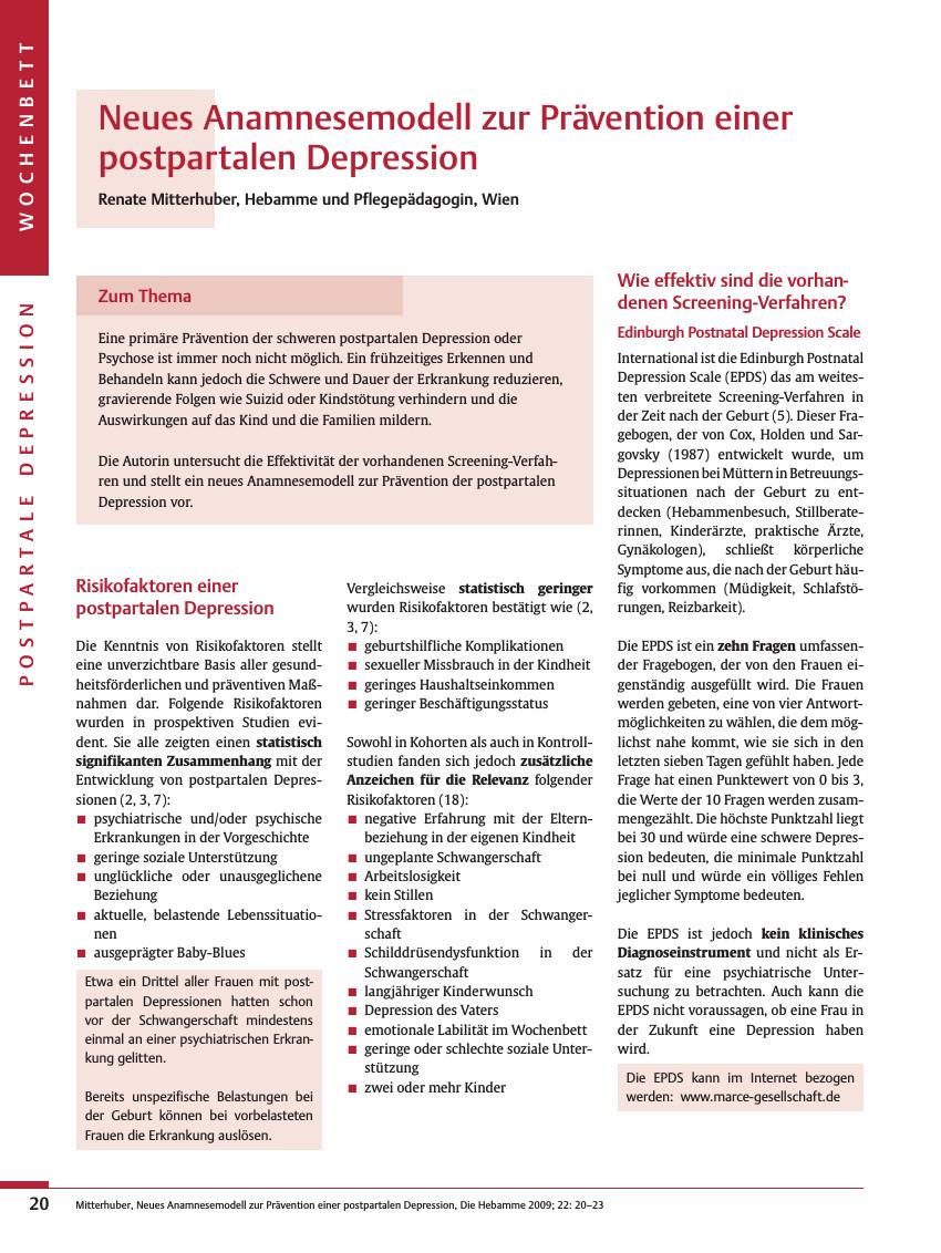 Vorschauseite 1: Neues Anamnesemodell zur Prävention einer postpartalen Depression
