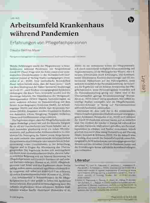 Vorschauseite 1: Arbeitsumfeld Krankenhaus während Pandemien