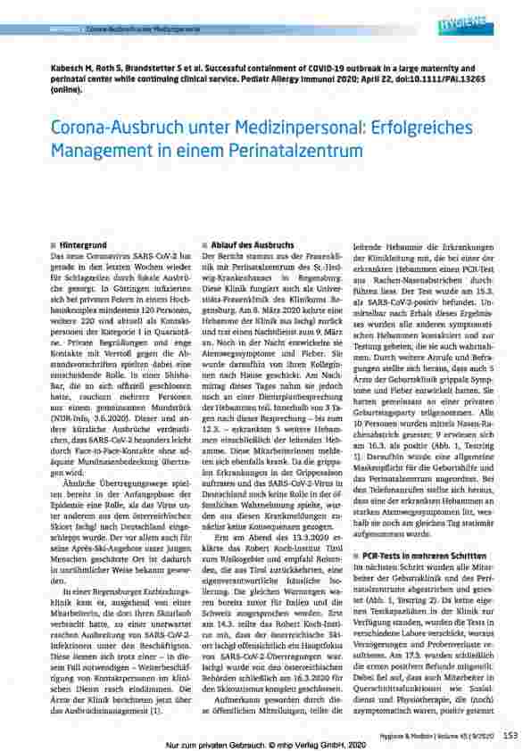 Vorschauseite 1: Corona-Ausbruch unter Medizinpersonal: Erfolgreiches Management in einem Perinatalzentrum