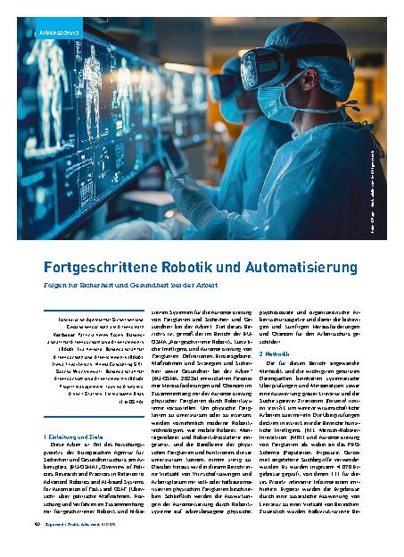 Vorschauseite 1: Fortgeschrittene Robotik und Automatisierung Folgen für Sicherheit und Gesundheit bei der Arbeit