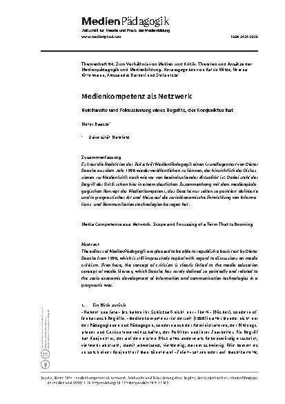 Vorschauseite 1: Medienkompetenz als Netzwerk: Reichweite und Fokussierung eines Begriffs, der Konjunktur hat.