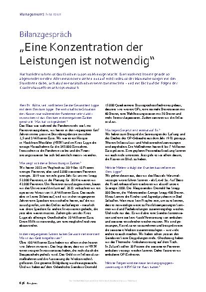 Vorschauseite 1: „Eine Konzentration der Leistungen ist notwendig.“