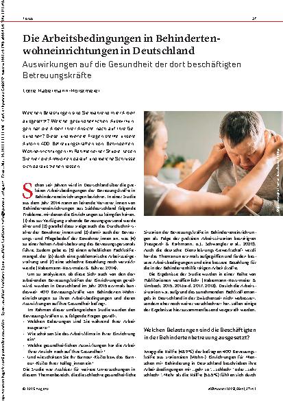 Vorschauseite 1: Die Arbeitsbedingungen in Behinderten wohneinrichtungen in Deutschland Auswirkungen auf die Gesundheit der dort beschäftigten Betreuungskräfte