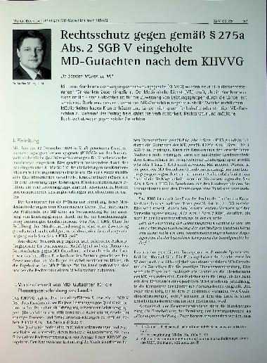 Vorschauseite 1: Rechtsschutz gegen gemäß §275a Abs. 2 SGB V eingeholte MD-Gutachten nach dem KHWG
