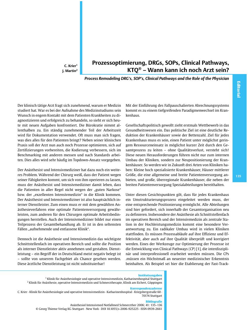 Vorschauseite 1: Prozessoptimierung, DRGs, SOPs, Clinical Pathways, KTQ® - Wann kann ich noch Arzt sein?