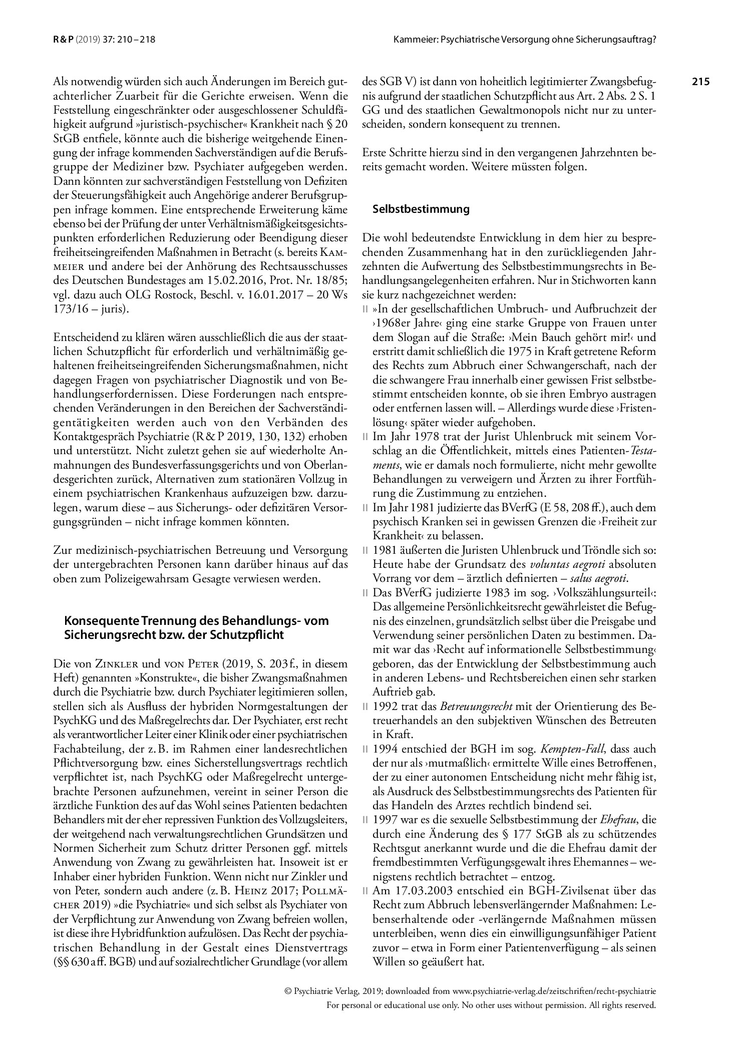 Vorschauseite 6: Psychiatrische Versorgung ohne Sicherungsauftrag und Zwang? – Eine Skizze der notwendigen Strukturänderungen