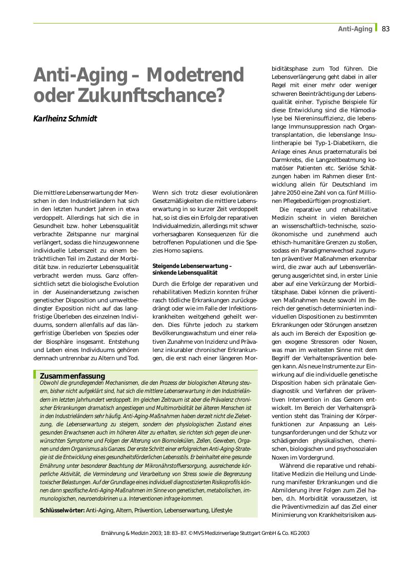 Vorschauseite 1: Anti-Aging - Modetrend oder Zukunftschance?