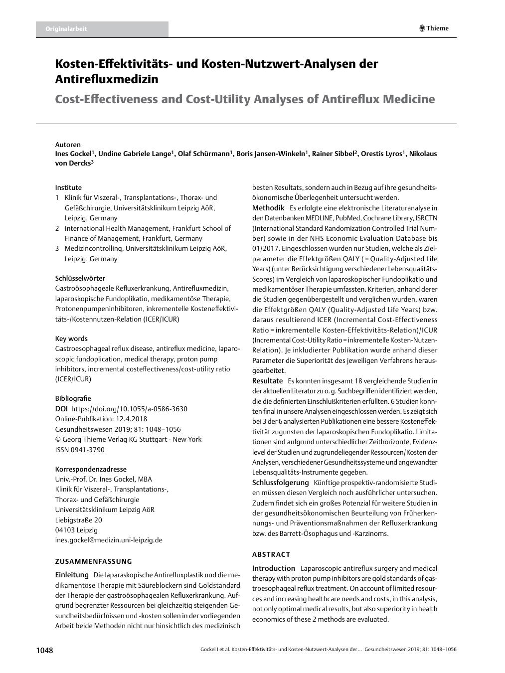 Vorschauseite 1: Kosten-Effektivitätsund Kosten-Nutzwert-Analysen der Antirefluxmedizin
